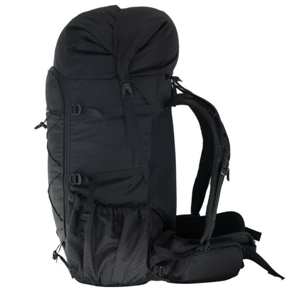 A left side view of the ULA Camino featuring the side compression straps, and angled side pocket.