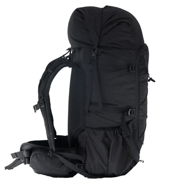 A right side view of the ULA Camino featuring the side compression straps, and angled side pocket.