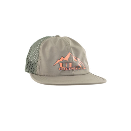 ULA Trucker Hat with green front and brim, green mesh, and Orange ULA Equipment Logo.
