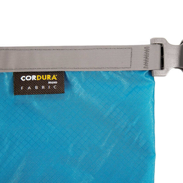 Sea to Summit Ultra Sil Dry Sack in Blue with the Cordura Brand Logo sewn into the roll top closure.