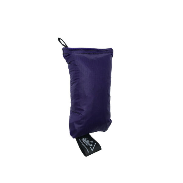 An ultralight ULA Rain Kilt in it's built-in stuff sack in the color Purple.