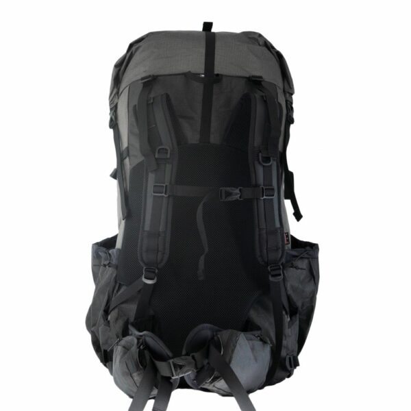 A back view of the ULA ULTRA Catalyst showing the back mesh frame, J-strap Shoulder straps, and ULTRA hipbelt.