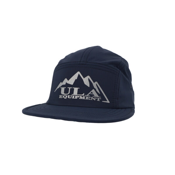 A ULA Mesh Trucker Hat / Camper Cap in Navy blue with a silver ULA logo on the front.