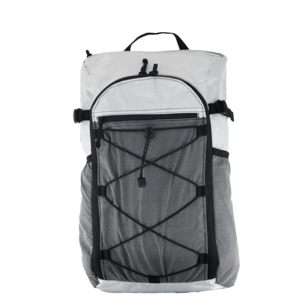 The ULA ULTRA Dragonfly in White ULTRA fabric with light grey UltraStretch mesh pockets.