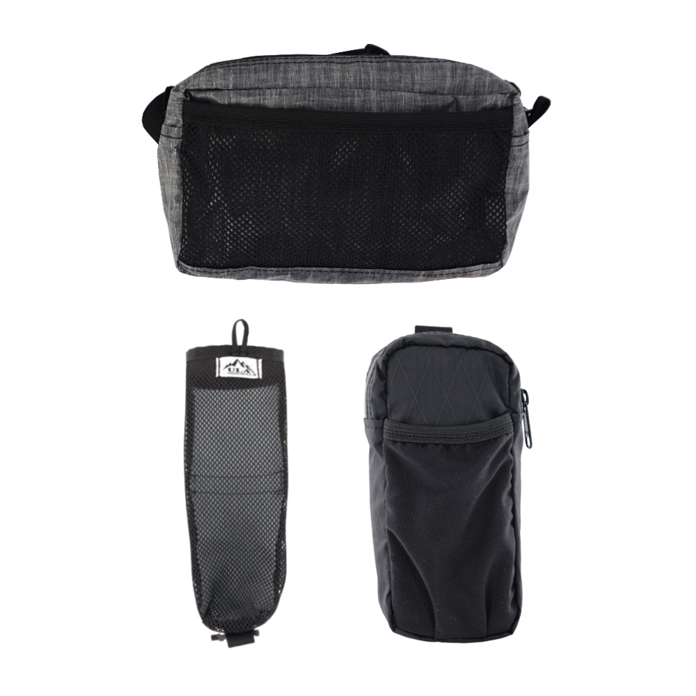 May 2023 Giveaway is a ULA Accessories Bundle inclusing a Spare Tire Waist Pack, a 1 Liter Flow Water Bottle Sleeve, and a large shoulder strap pocket.
