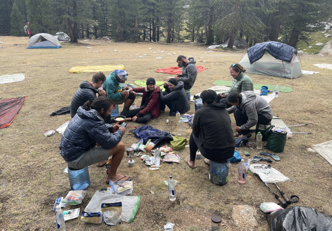 A group of thru hikers finished sorting their resupply packages.