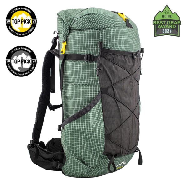 ULA 2024 Circuit: Green Robic. Image shows award badges: Halfway Anywhere 2023 Top Pick PCT Survey and Top Pick CDT Survey, THe Trek 2024 Best Gear Award