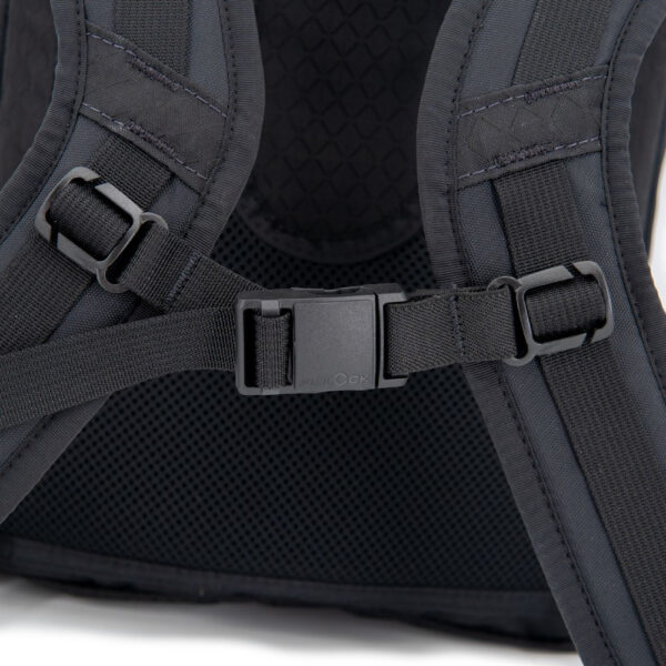 Fidlock Magnetic Sternum Strap attached to backpack, closed view
