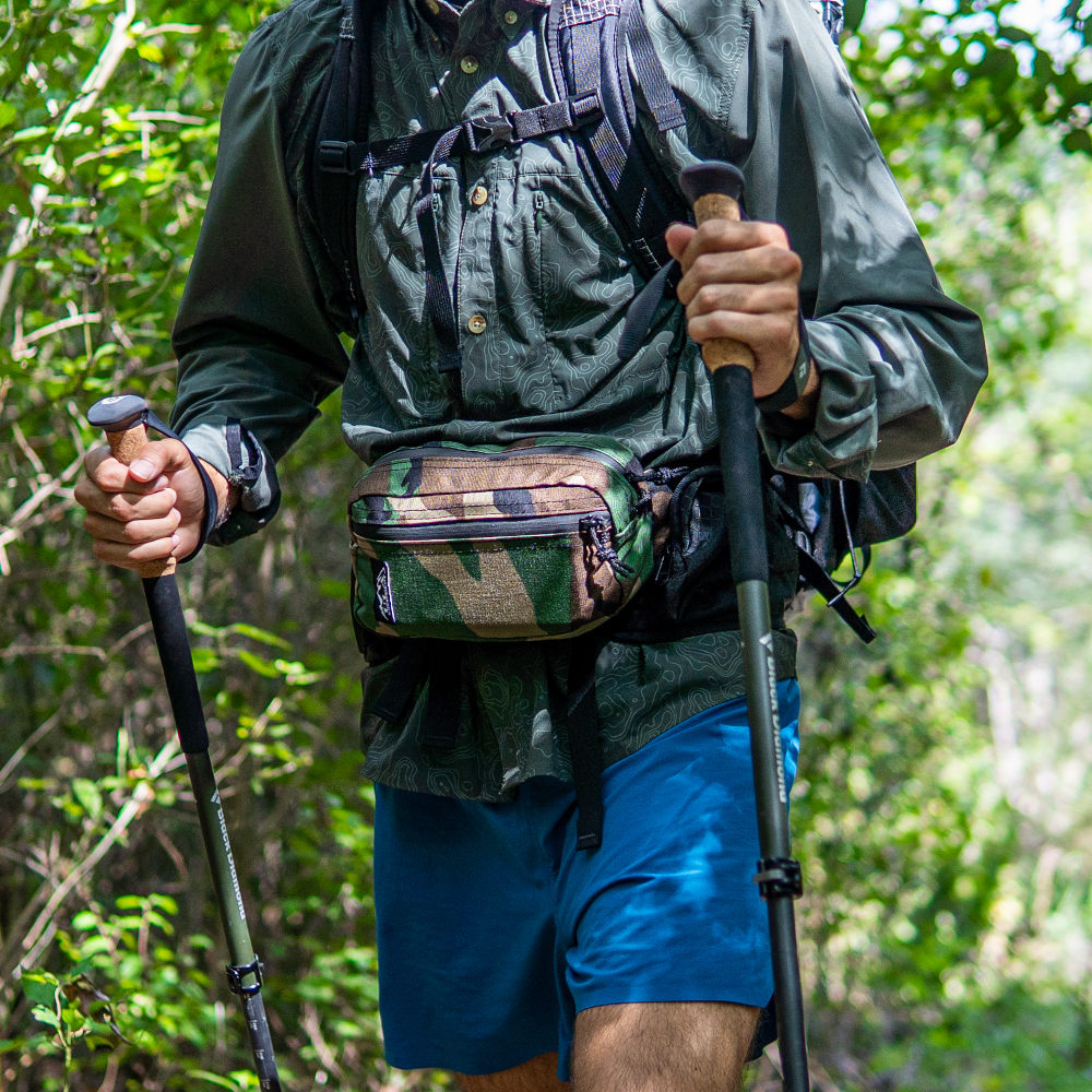 Hiker Hiking with Woodland Camo Cordura Spare Tire waist pack Hiker Hiking with Woodland Camo Cordura Spare Tire waist pack