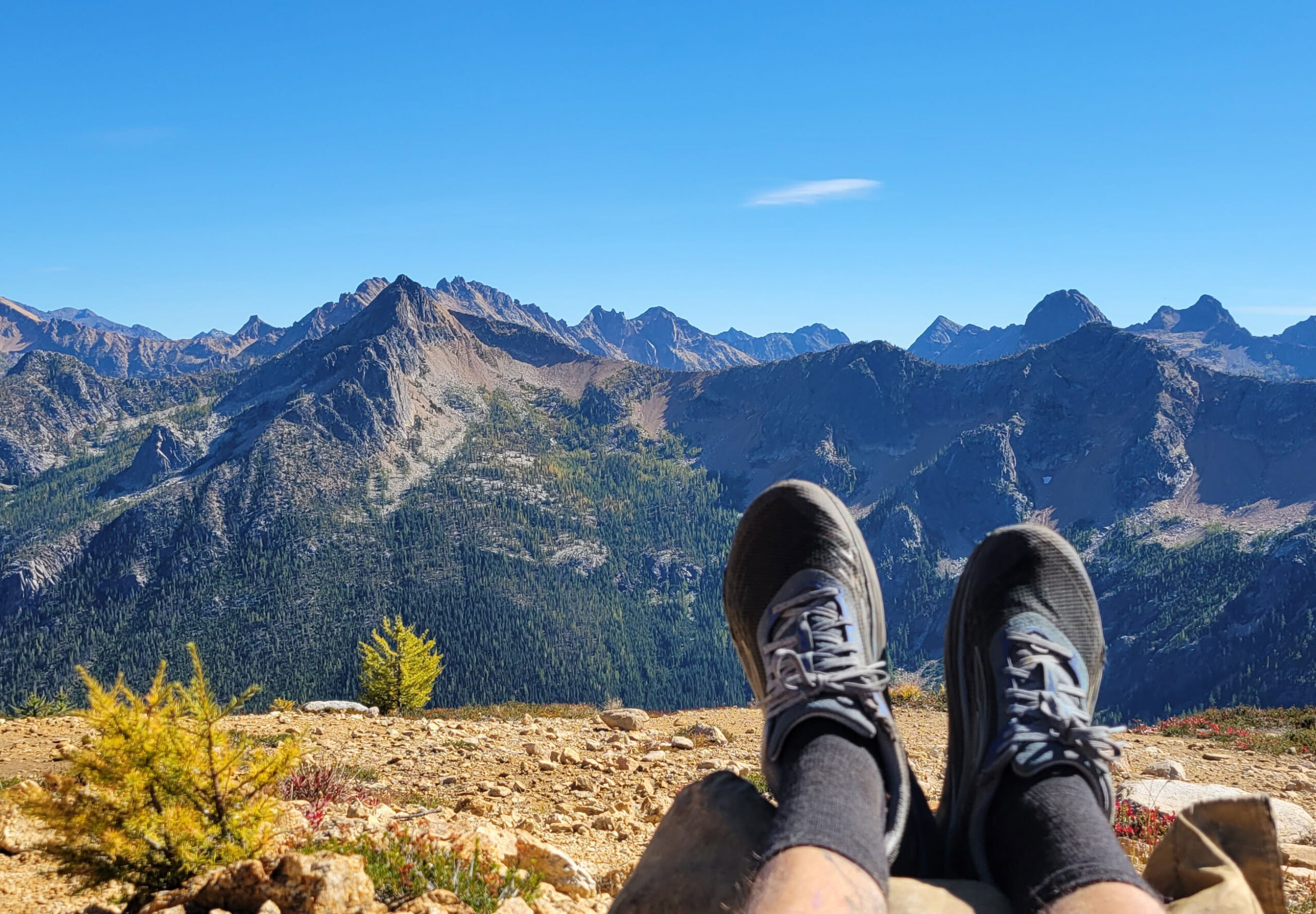 A hiker takes a mid day break