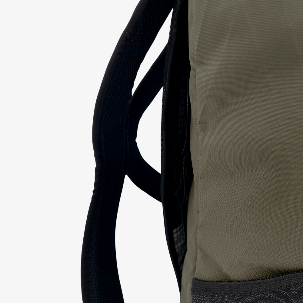 Close up of side pocket and strap detail